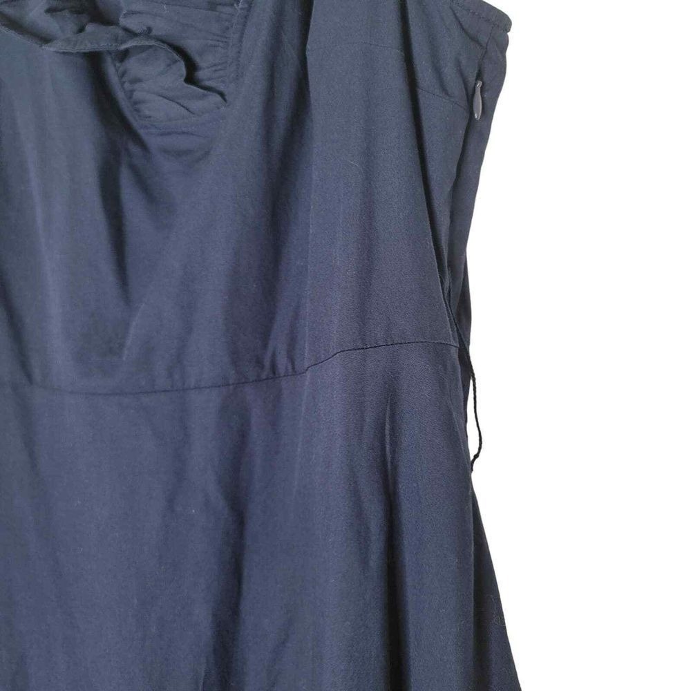 Crown & Ivy Navy Blue Sleeveless Dress Ruffle Neck Belted VNeck Classic Preppy S - Picture 11 of 11